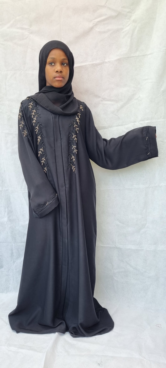 black abaya with handmade embroidery