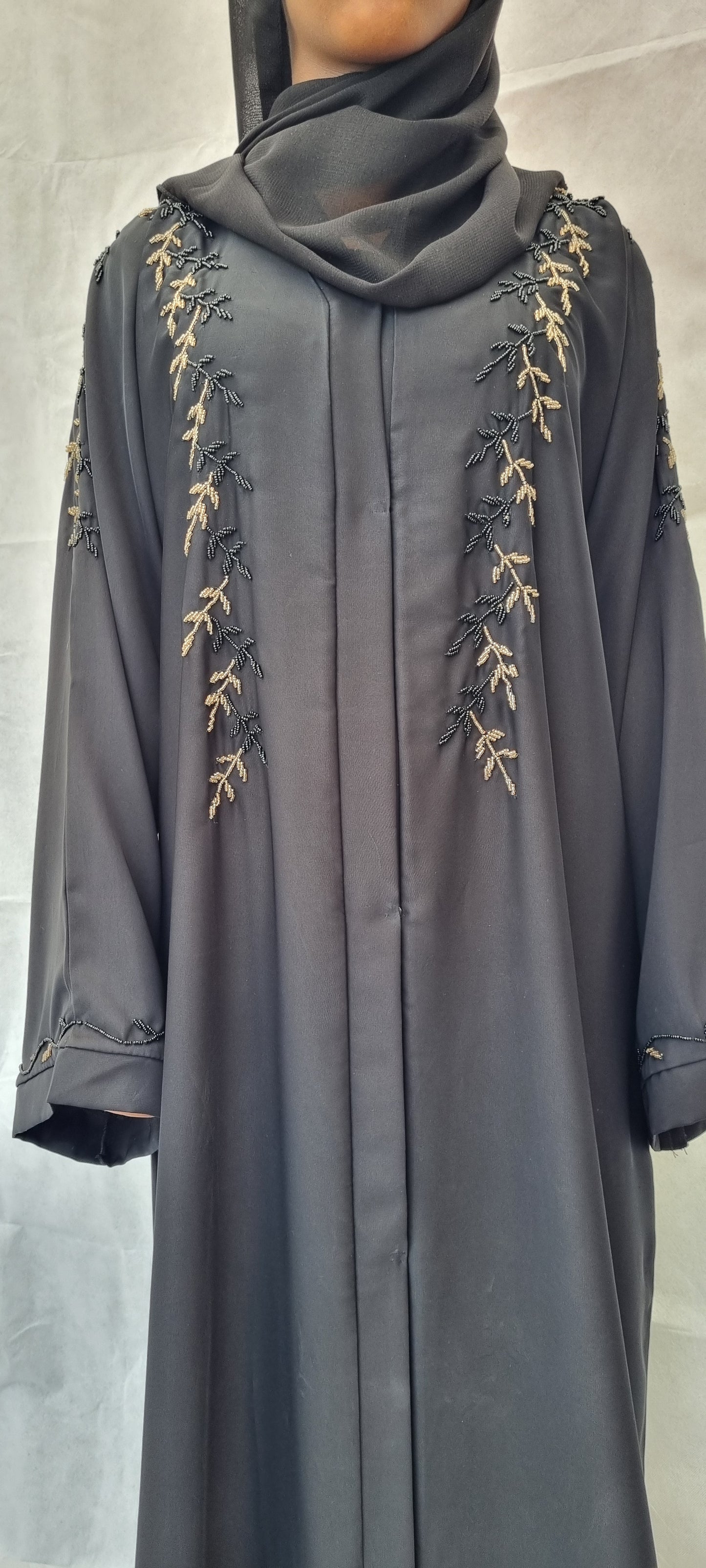 black abaya with handmade embroidery