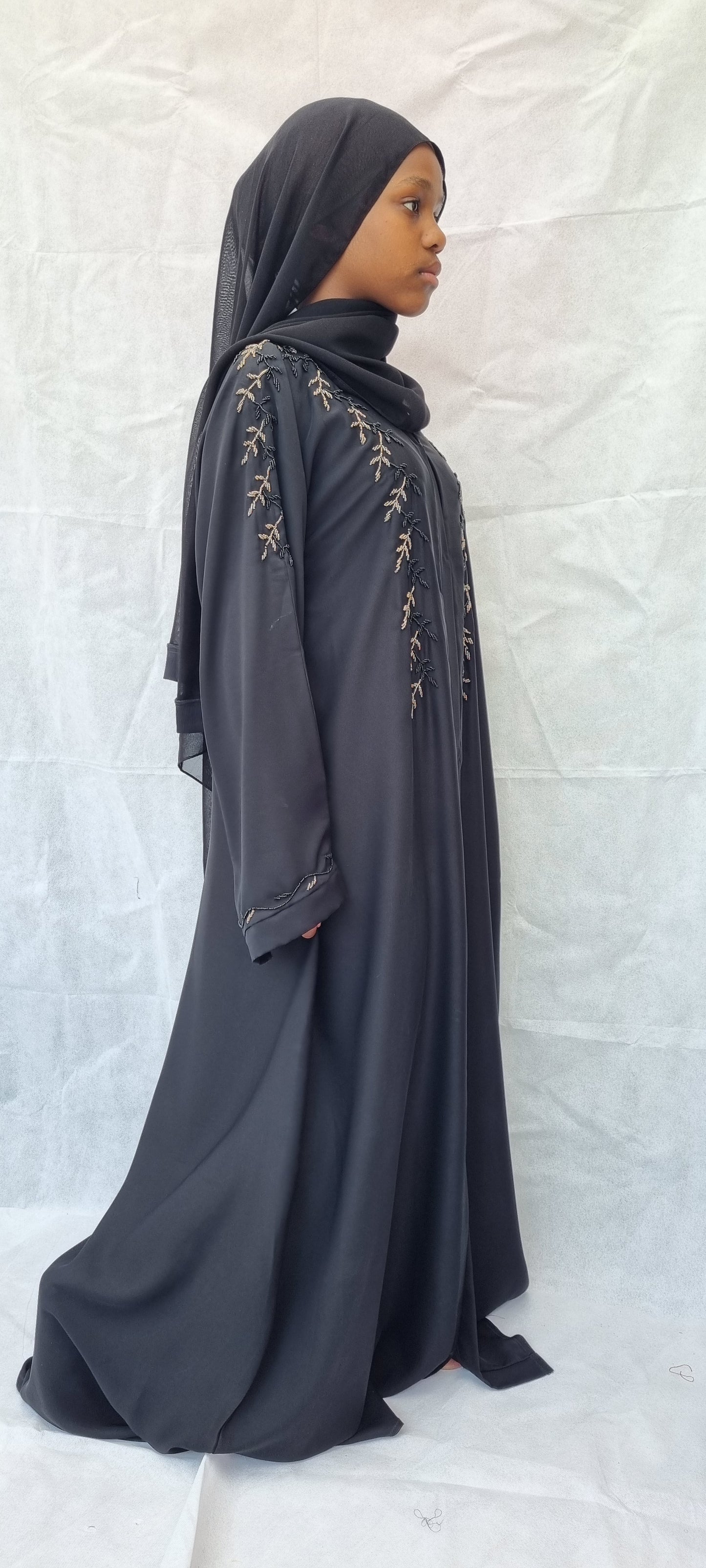 black abaya with handmade embroidery