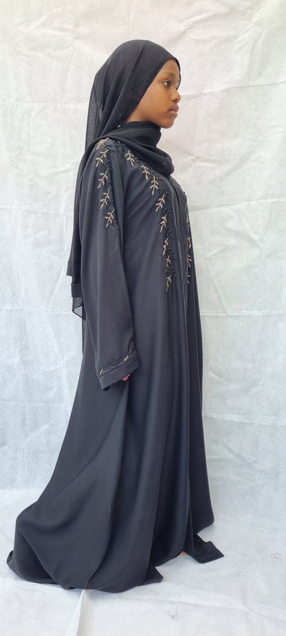 black abaya with handmade embroidery