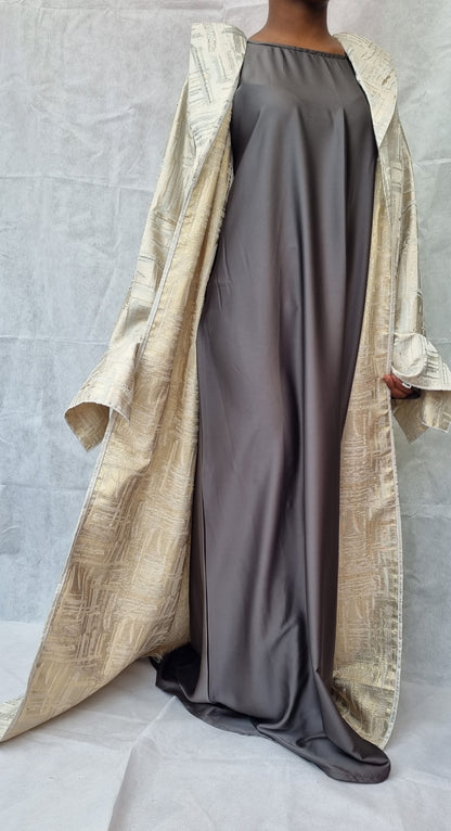 Shiny Gold Broccade Fabric Abaya