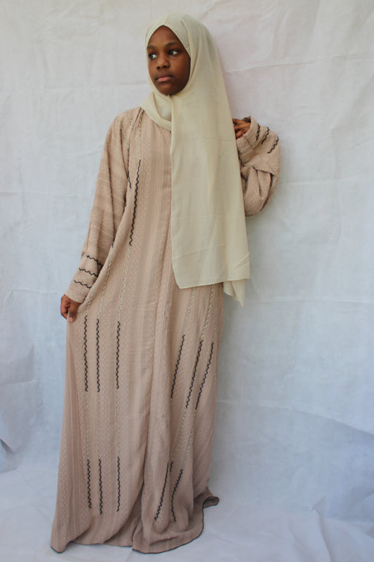 beige abaya with embroidery