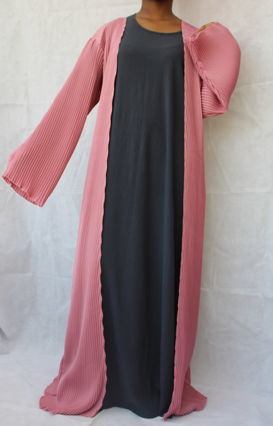 Pink Pleated Stretched Abaya