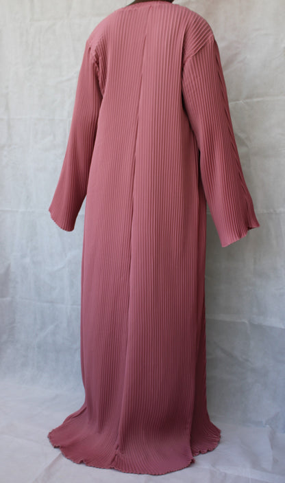 Pink Pleated Stretched Abaya