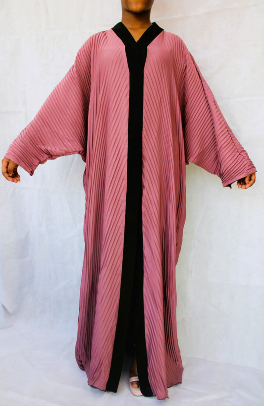 Pink Pleated Stretched Abaya